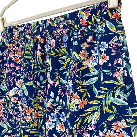 Talbots summer navy blue colorful floral preppy stretchy waist band skirt size 8 - Picture 5 of 8